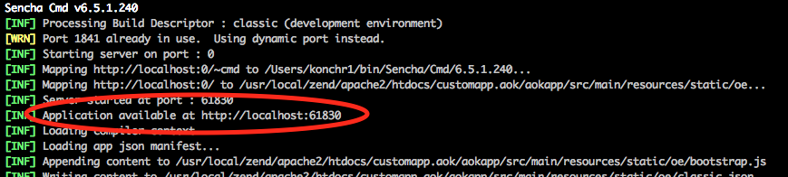 Sample output produced by sencha app watch